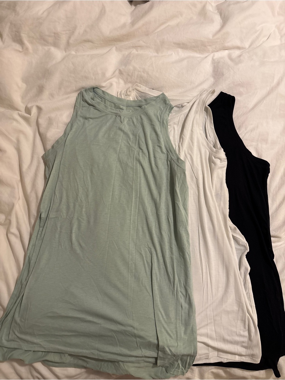 Set of 3 Old Navy Ultralite Women’s Sleeveless Tank Tops - Sage, White, Black